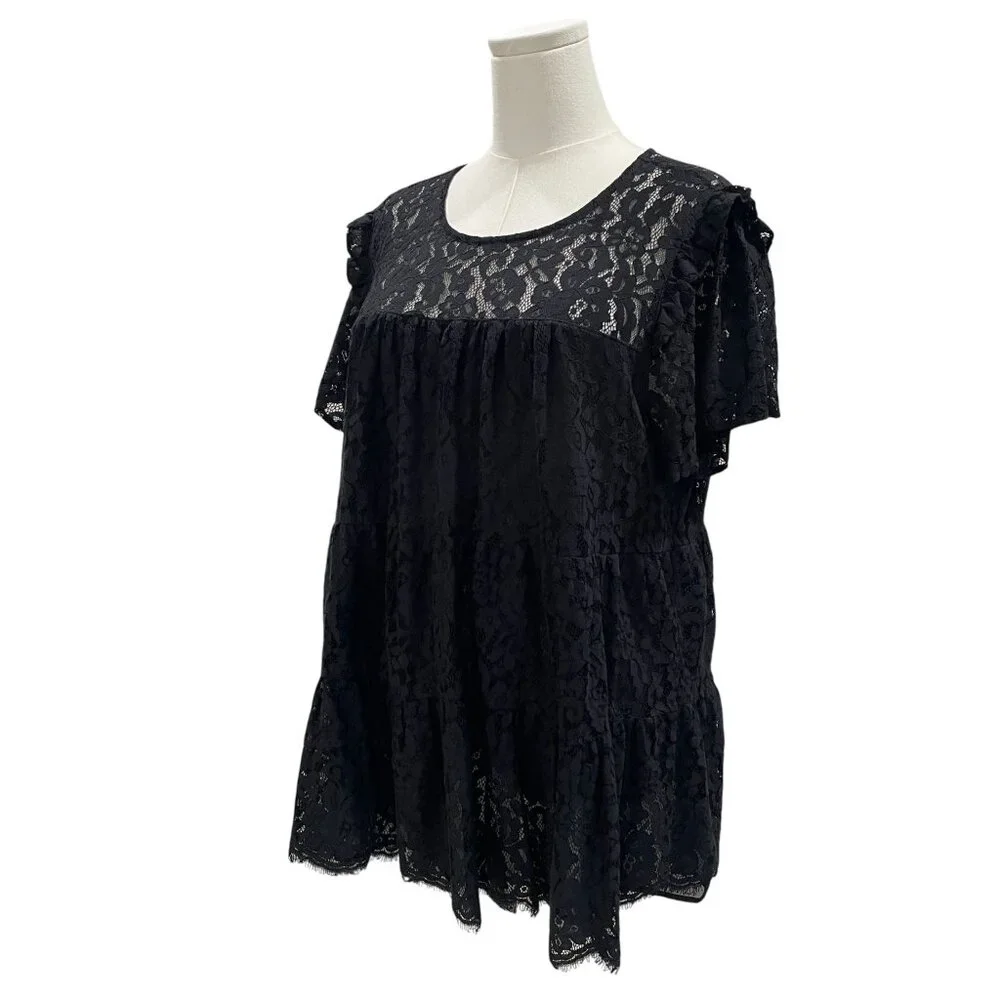 Torrid Black Lace Babydoll Top Romantic Coquette Fairy Gothic Soft Girl Blouse - Picture 5 of 9